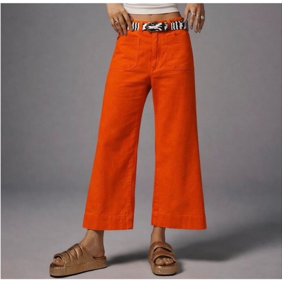 Anthropologie Pants - Anthropologie Maeve Colette High Rise Wide Crop Leg Pants Linen Orange size 28